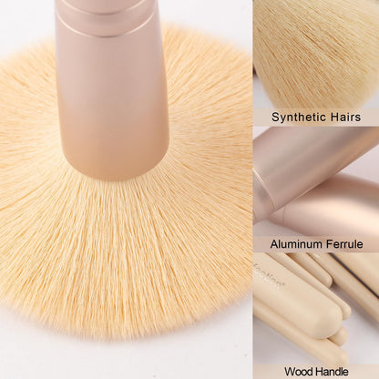 Real Perfection Makeup Brush Set 16 Pcs with 1 Eyebrow Razor Premium Synthetic Foundation Powder Concealers Eyeshadow Blush Makeup Brushes Make up Brushes Kit (Beige)