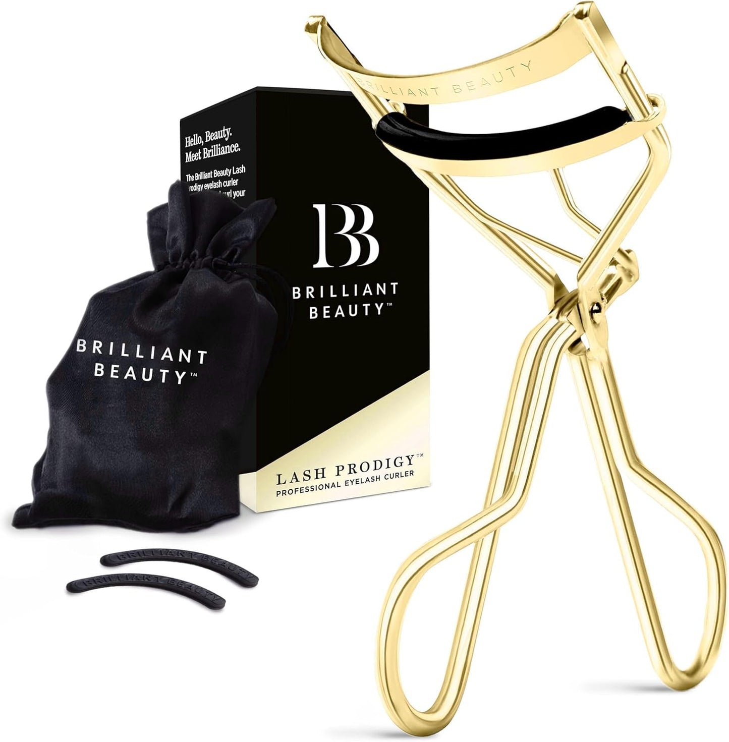 Eyelash Curler with Satin Bag & Refill Pads - Award Winning - No Pinching, Just Dramatically Curled Eyelashes for a Lash Lift in Seconds (Gold)