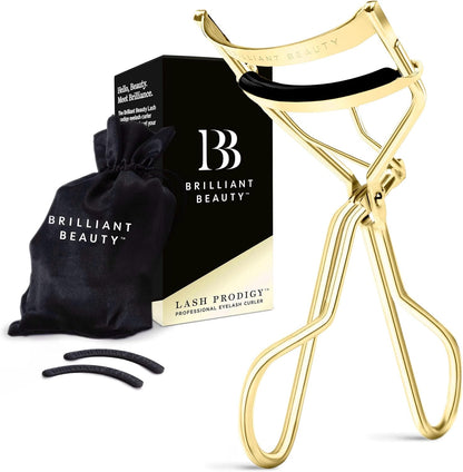 Eyelash Curler with Satin Bag & Refill Pads - Award Winning - No Pinching, Just Dramatically Curled Eyelashes for a Lash Lift in Seconds (Gold)