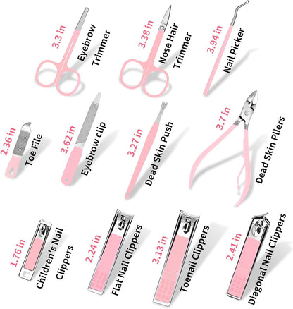 MINKINH 26-Piece Professional Manicure Set，Features Stainless Steel Tools, Carbon Steel Clippers & Travel Case for Women's Home and Travel Grooming，Mother's Day Gifts(Pink)