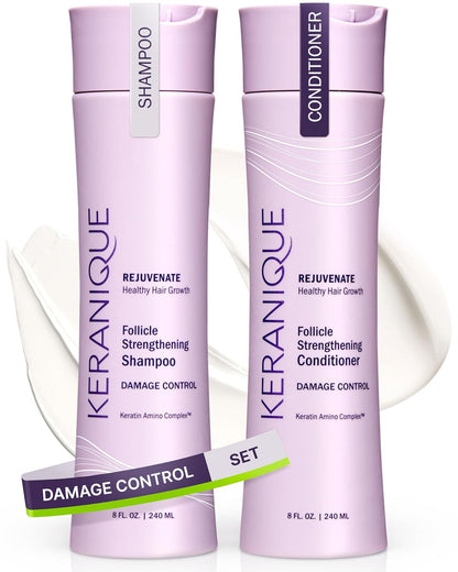 Keranique Volumizing Shampoo & Conditioner Set for Hair Repair, Growth & Thinning Hair Support – Keratin, Biotin, Menthol & Niacinamide, Lightweight Strengthening Formula - Keratin Amino Complex™