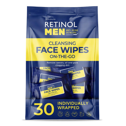 LIVAURA Retinol Men’s Makeup Remover Wipes (60 Count, Pack of 1) – Face Wipe for Makeup Removal & Cleansing, Micellar Facial Wipes, Sensitive Skin, Travel Size Cleansing Wipe for Face & Eye Make up