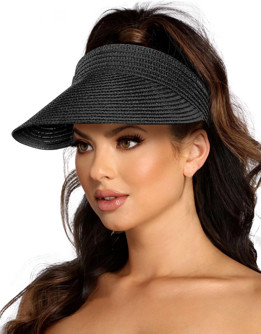 EW EastWater Beach Sun Visor Hats for Women, Wide Brim UPF50+ Sun Protection Straw Hat Packable Foldable for Summer