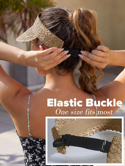 Straw Sun Visors & Hats for Women - Packable Beach Hats, Handmade, Sun Protection