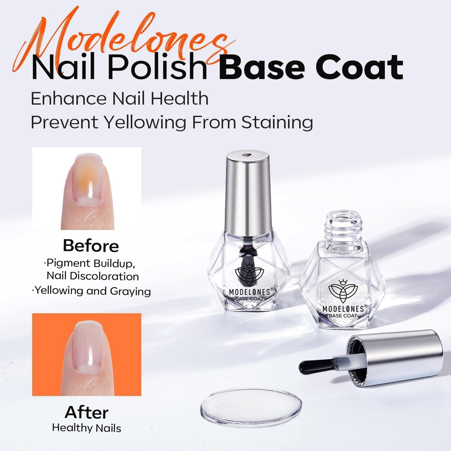 modelones Nail Polish Top Coat and Base Coat Set, Clear Quick Dry Nail Polish, High Gloss Shiny Long Lasting No Wipe Base Top Coat Set, Air Dry Fast Nail Art Design Manicure Gifts for Women