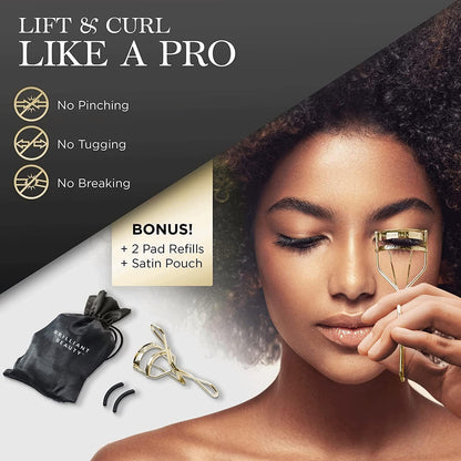 Eyelash Curler with Satin Bag & Refill Pads - Award Winning - No Pinching, Just Dramatically Curled Eyelashes for a Lash Lift in Seconds (Gold)