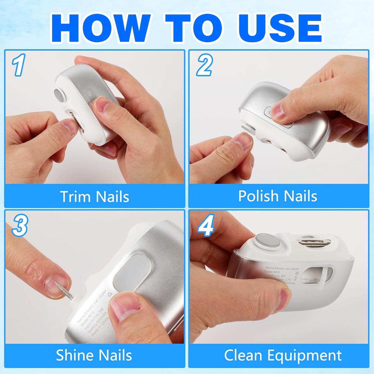 Universal Automatic Electric Nail Clipper,3-in-1 Rechargeable Fingernail & Toenail Trimmer with Built-in Light&2 Speeds,360° Silent Smart Nails Cutter and Polishing Trimmer with Nail Scraps Storage