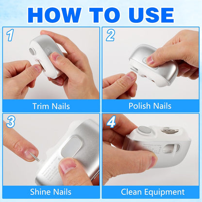 Universal Automatic Electric Nail Clipper,3-in-1 Rechargeable Fingernail & Toenail Trimmer with Built-in Light&2 Speeds,360° Silent Smart Nails Cutter and Polishing Trimmer with Nail Scraps Storage