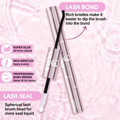 Uilulu Lash Cluster Glue, Lash Bond and Seal for Eyelash Clusters Black 2-in-1 Glue DIY at Home Use Hold Long-Lasting Eyelash Adhesive(7ml+7ml)