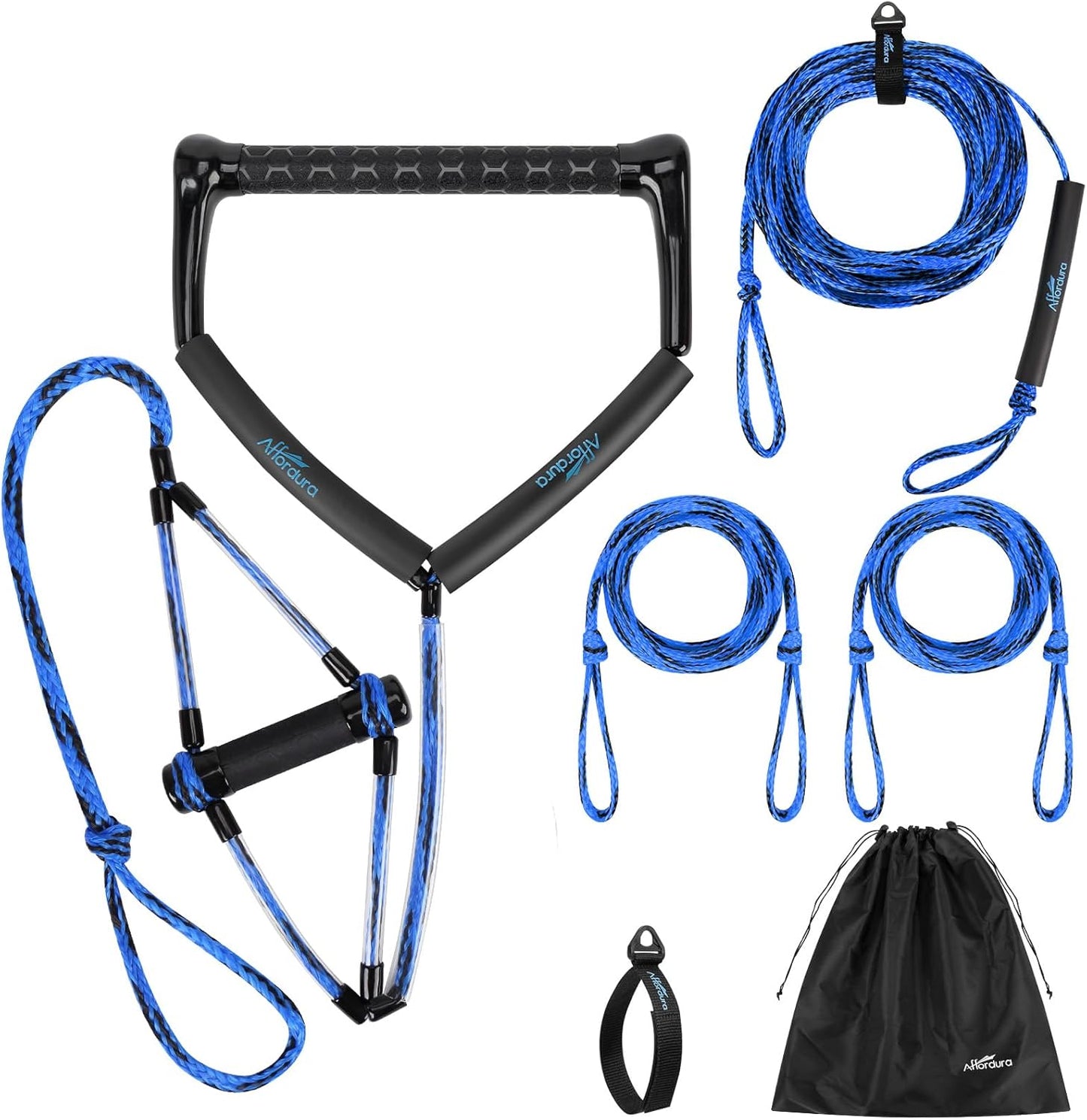 Affordura Wakeboard Rope 75 Feet Water Ski Rope with Handle Ski Ropes for Watersports, Ski Tow Rope for Tubing 4 Sections Tube Tow Rope for Watersports, Storage Bag Included