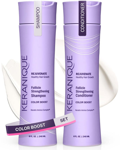 Keranique Volumizing Shampoo & Conditioner Set for Hair Repair, Growth & Thinning Hair Support – Keratin, Biotin, Menthol & Niacinamide, Lightweight Strengthening Formula - Keratin Amino Complex™
