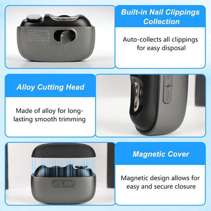Universal Automatic Electric Nail Clipper,3-in-1 Rechargeable Fingernail & Toenail Trimmer with Built-in Light&2 Speeds,360° Silent Smart Nails Cutter and Polishing Trimmer with Nail Scraps Storage