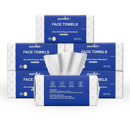 Ourmed Life Face Towels, Disposable Biodegradable Clean Facial Towels for Sensitive Skin, Lint- free Face Cloths for Makeup Remover, Skincare and Women Cleaning, Dry Wipes,100 Count Dot Texture