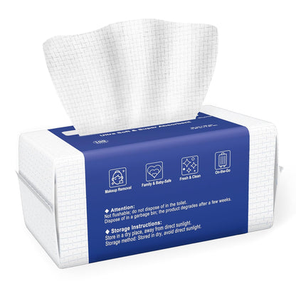 Ourmed Life Face Towels, Disposable Biodegradable Clean Facial Towels for Sensitive Skin, Lint- free Face Cloths for Makeup Remover, Skincare and Women Cleaning, Dry Wipes,100 Count Dot Texture