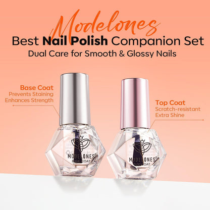 modelones Nail Polish Top Coat and Base Coat Set, Clear Quick Dry Nail Polish, High Gloss Shiny Long Lasting No Wipe Base Top Coat Set, Air Dry Fast Nail Art Design Manicure Gifts for Women