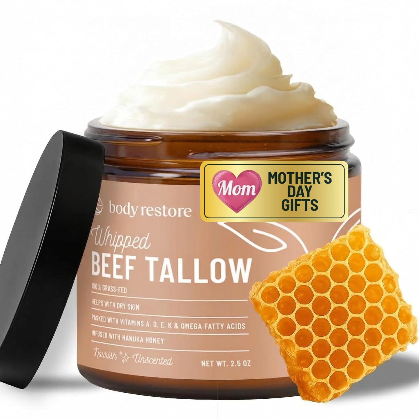 Body Restore Whipped Beef Tallow Balm – Mothers Day Gifts for Mom, Grass Fed Moisturizer for Face and Body, Birthday Gifts for Women, Self Care – Eucalyptus