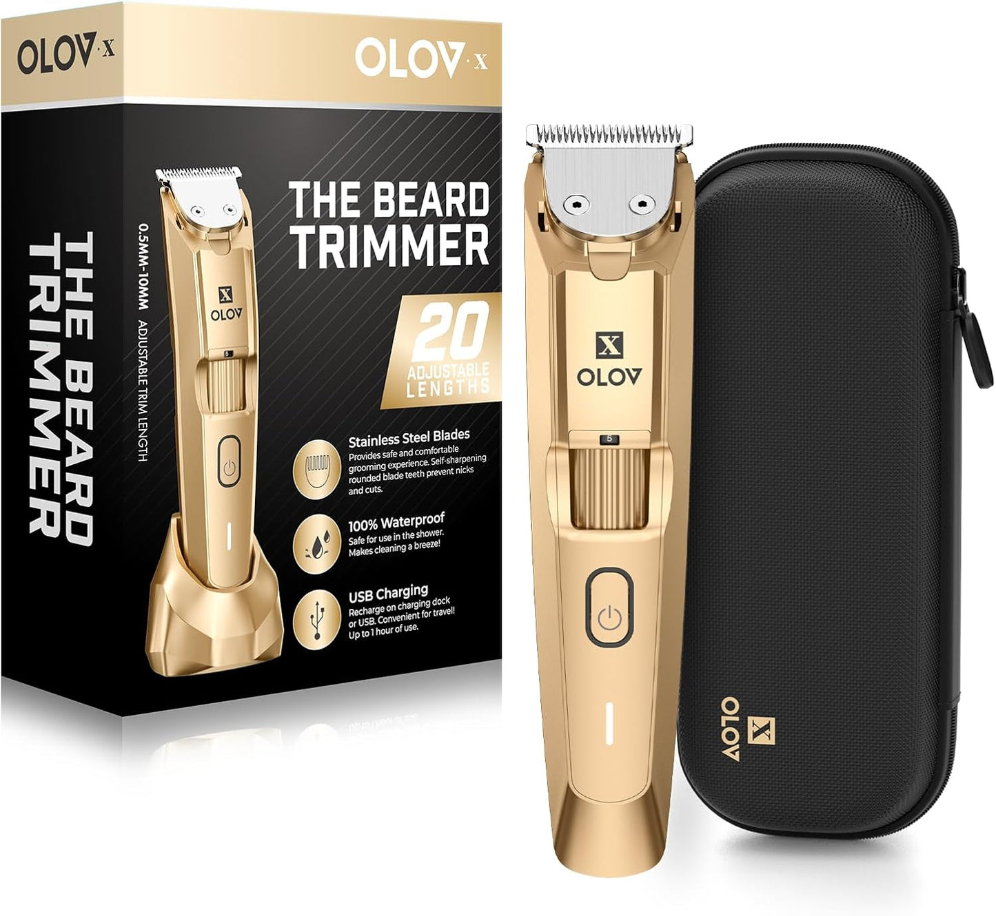 Men's Beard Trimmer - All-in-One Trimmer with Precision Dial - Premium Facial Hair Groomer - Adjustable 20 Length Setting, USB Recharge Dock, Cordless Waterproof Wet/Dry Clipper