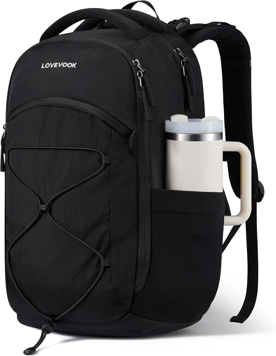 LOVEVOOK Everyday Laptop Backpack for Women & Men With Giant Tumbler Holder,18 Inch Classic Travel Work College Teacher Carry on Backpack Purse,Waterproof Computer laptop Bag Hiking Backpack,Black