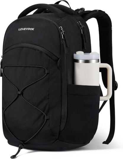 LOVEVOOK Everyday Laptop Backpack for Women & Men With Giant Tumbler Holder,18 Inch Classic Travel Work College Teacher Carry on Backpack Purse,Waterproof Computer laptop Bag Hiking Backpack,Black