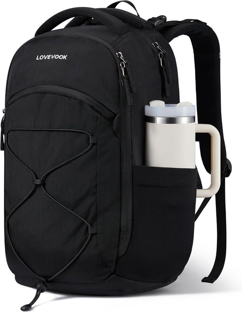 LOVEVOOK Everyday Laptop Backpack for Women & Men With Giant Tumbler Holder,18 Inch Classic Travel Work College Teacher Carry on Backpack Purse,Waterproof Computer laptop Bag Hiking Backpack,Black
