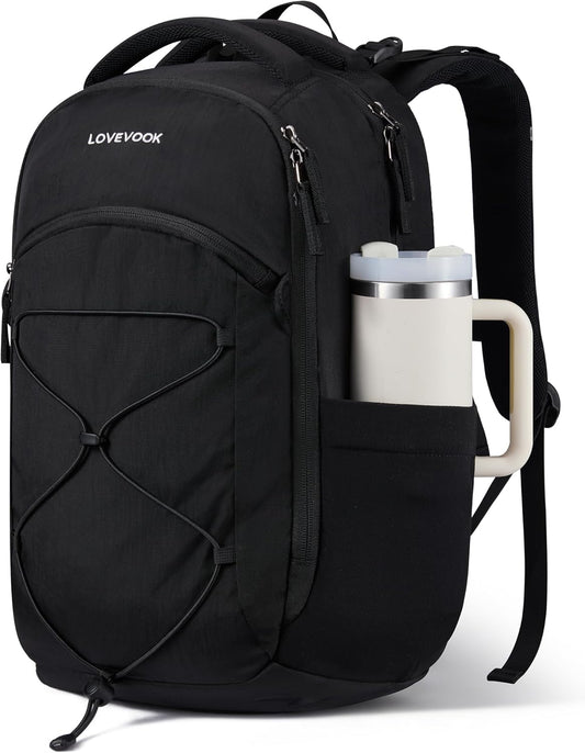 LOVEVOOK Everyday Laptop Backpack for Women & Men With Giant Tumbler Holder,18 Inch Classic Travel Work College Teacher Carry on Backpack Purse,Waterproof Computer laptop Bag Hiking Backpack,Black