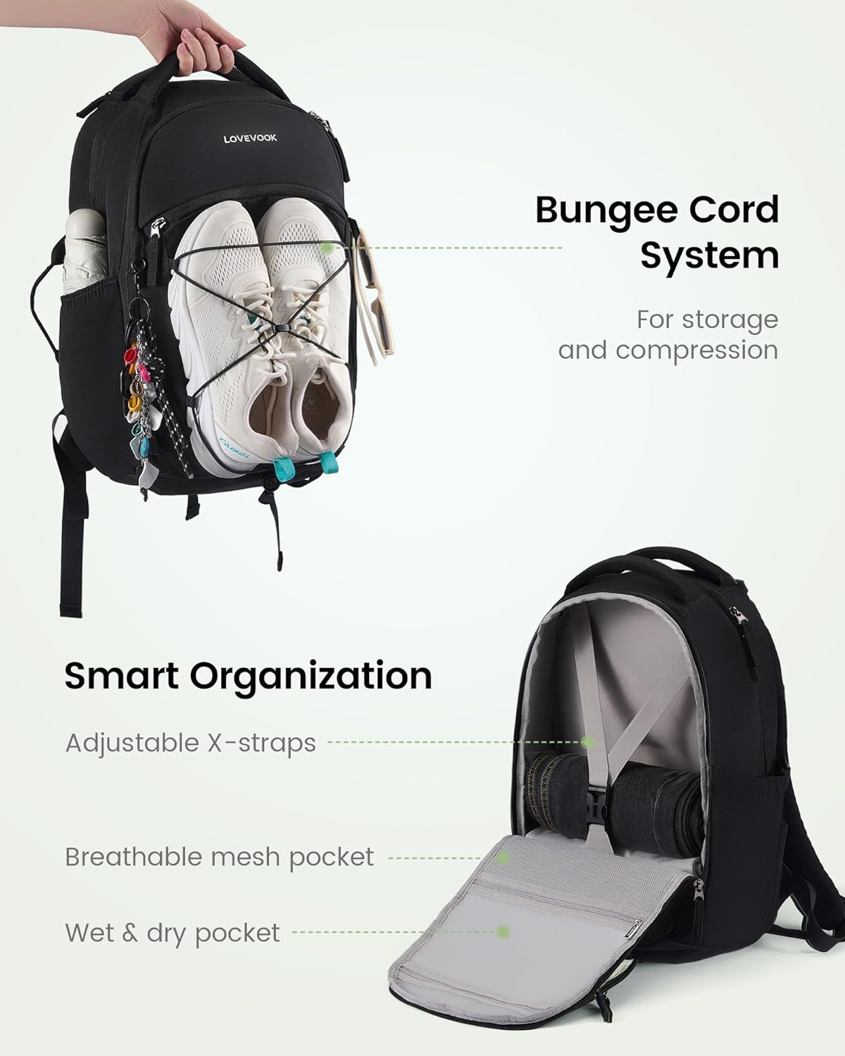 LOVEVOOK Everyday Laptop Backpack for Women & Men With Giant Tumbler Holder,18 Inch Classic Travel Work College Teacher Carry on Backpack Purse,Waterproof Computer laptop Bag Hiking Backpack,Black