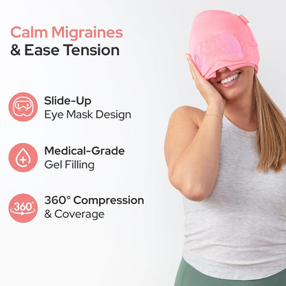 Migraine Relief Cap with Slide-Up Eye Mask - Patent Pending - Headache Relief Hat for Hangover, Stress, Tension - Buttery Soft, Made for Bad Days
