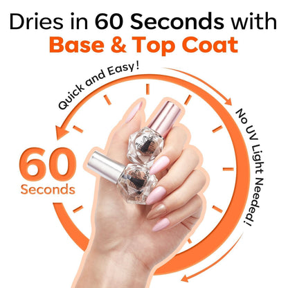 modelones Nail Polish Top Coat and Base Coat Set, Clear Quick Dry Nail Polish, High Gloss Shiny Long Lasting No Wipe Base Top Coat Set, Air Dry Fast Nail Art Design Manicure Gifts for Women
