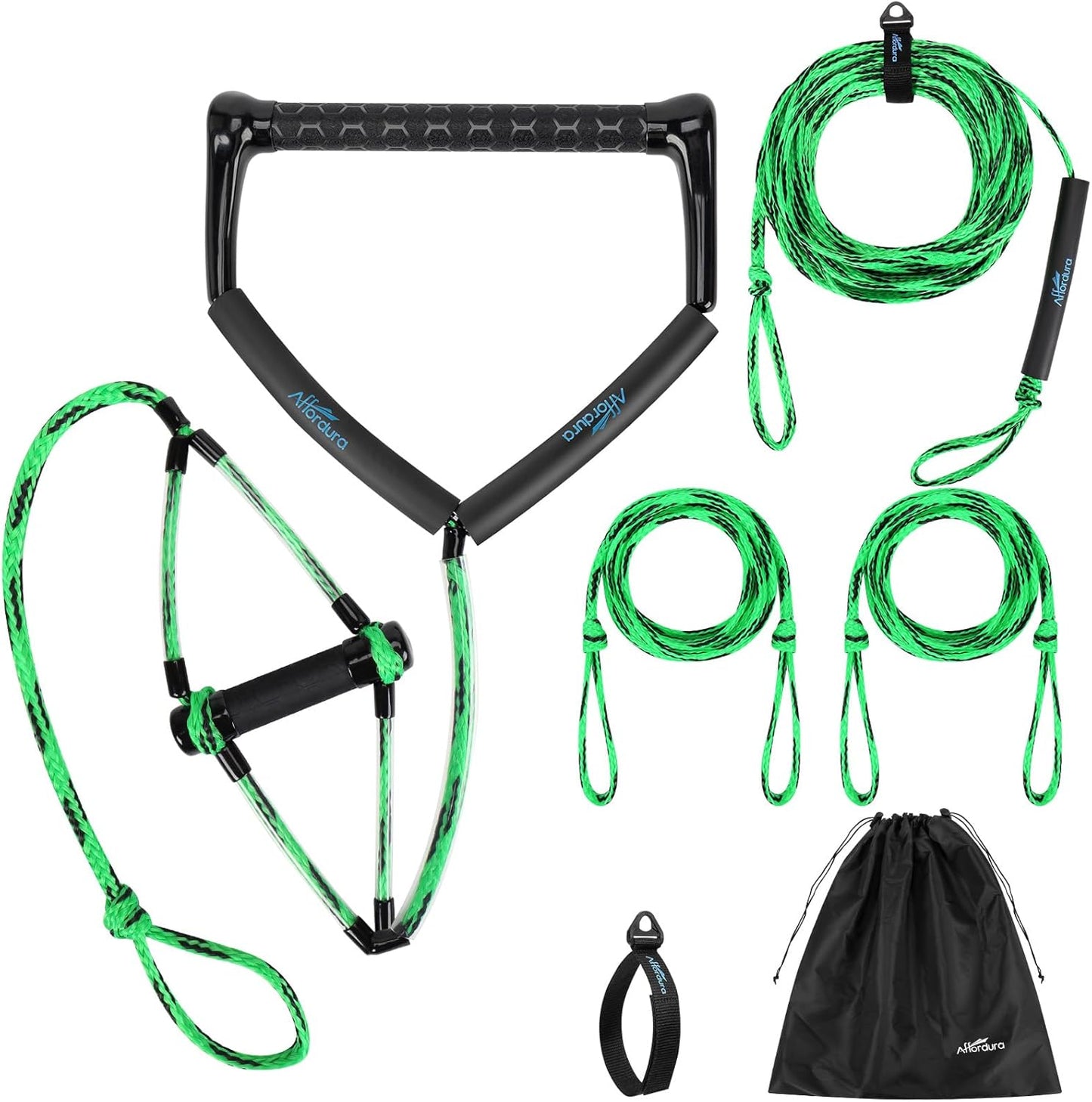 Affordura Wakeboard Rope 75 Feet Water Ski Rope with Handle Ski Ropes for Watersports, Ski Tow Rope for Tubing 4 Sections Tube Tow Rope for Watersports, Storage Bag Included
