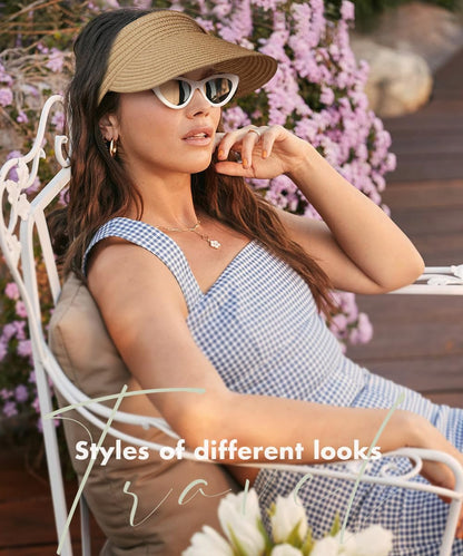 EW EastWater Beach Sun Visor Hats for Women, Wide Brim UPF50+ Sun Protection Straw Hat Packable Foldable for Summer