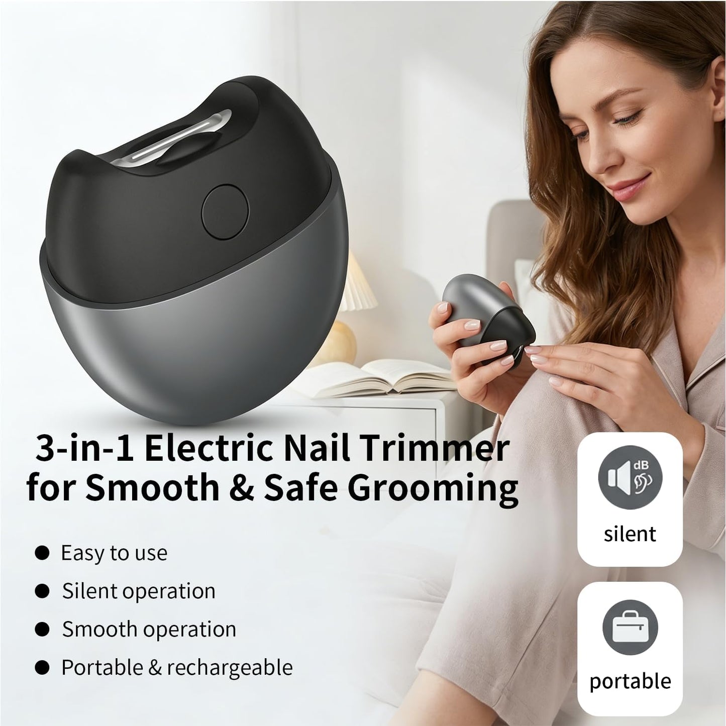 2026 Upgraded 3-in-1 Electric Nail Clipper & Polisher, Automatic Nail Trimmer with LED Light, Built-in Nail Clippings Collector, 2-Speed, USB Rechargeable, Safe & Easy for Seniors and Adults (Gray)