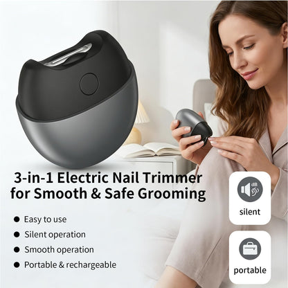 2026 Upgraded 3-in-1 Electric Nail Clipper & Polisher, Automatic Nail Trimmer with LED Light, Built-in Nail Clippings Collector, 2-Speed, USB Rechargeable, Safe & Easy for Seniors and Adults (Gray)