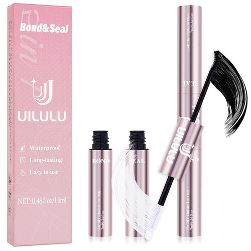 Uilulu Lash Cluster Glue, Lash Bond and Seal for Eyelash Clusters Black 2-in-1 Glue DIY at Home Use Hold Long-Lasting Eyelash Adhesive(7ml+7ml)