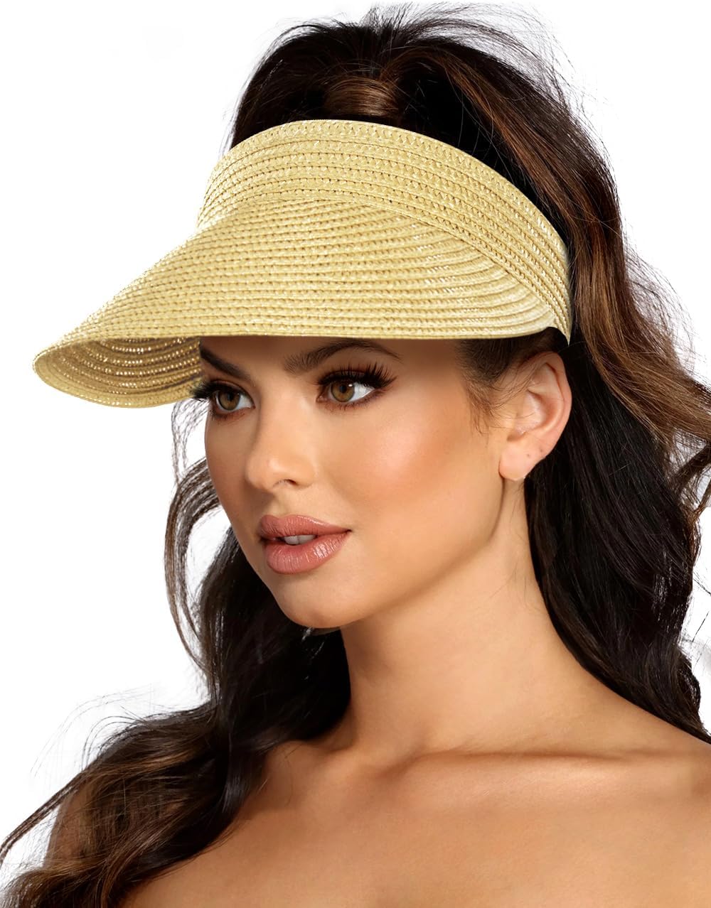 EW EastWater Beach Sun Visor Hats for Women, Wide Brim UPF50+ Sun Protection Straw Hat Packable Foldable for Summer