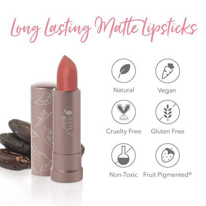 100% PURE Cocoa Butter Matte Lipstick Full Stay All Day Coverage, Lasting Moisturizing & Softening Natural Lip Color for All Skin Tones, Vegan Fruit Pigmented Mirage (Cool Deep Dusty Pink) - 0.15 oz