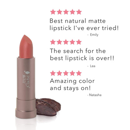 100% PURE Cocoa Butter Matte Lipstick Full Stay All Day Coverage, Lasting Moisturizing & Softening Natural Lip Color for All Skin Tones, Vegan Fruit Pigmented Mirage (Cool Deep Dusty Pink) - 0.15 oz