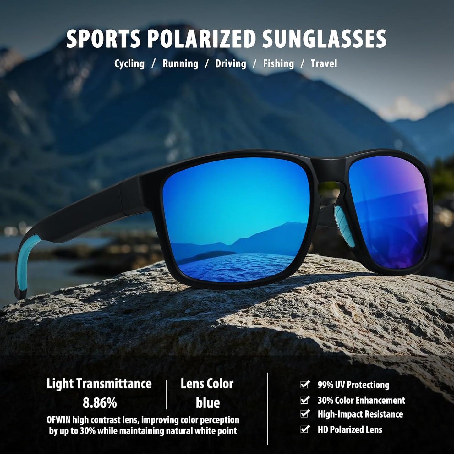 Sports Polarized Sunglasses for Men Women UV Protection Unbreakable Driving Running Fishing Hiking Sun Glasses