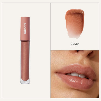 Minori Lip Gloss, Cozy Shade, Hydrating, Non-Sticky Sheer Gloss with Jojoba, Shea Butter & Vitamin E, Vegan & Cruelty-Free, Moisturizing Lip Shine, 0.11 fl oz.