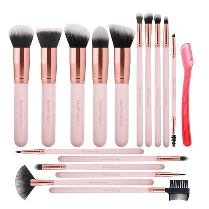 Real Perfection Makeup Brush Set 16 Pcs with 1 Eyebrow Razor Premium Synthetic Foundation Powder Concealers Eyeshadow Blush Makeup Brushes Make up Brushes Kit (Beige)