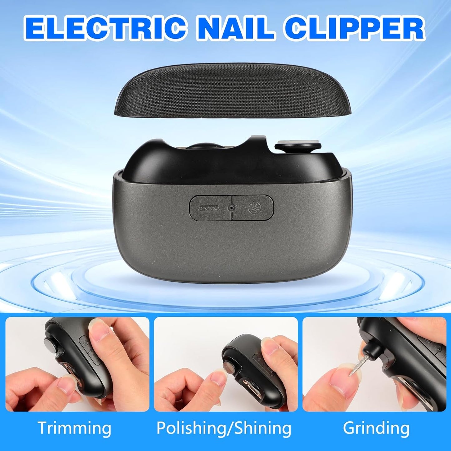 Universal Automatic Electric Nail Clipper,3-in-1 Rechargeable Fingernail & Toenail Trimmer with Built-in Light&2 Speeds,360° Silent Smart Nails Cutter and Polishing Trimmer with Nail Scraps Storage