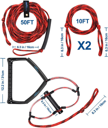 Affordura Wakeboard Rope 75 Feet Water Ski Rope with Handle Ski Ropes for Watersports, Ski Tow Rope for Tubing 4 Sections Tube Tow Rope for Watersports, Storage Bag Included
