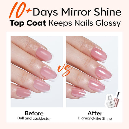 modelones Nail Polish Top Coat and Base Coat Set, Clear Quick Dry Nail Polish, High Gloss Shiny Long Lasting No Wipe Base Top Coat Set, Air Dry Fast Nail Art Design Manicure Gifts for Women