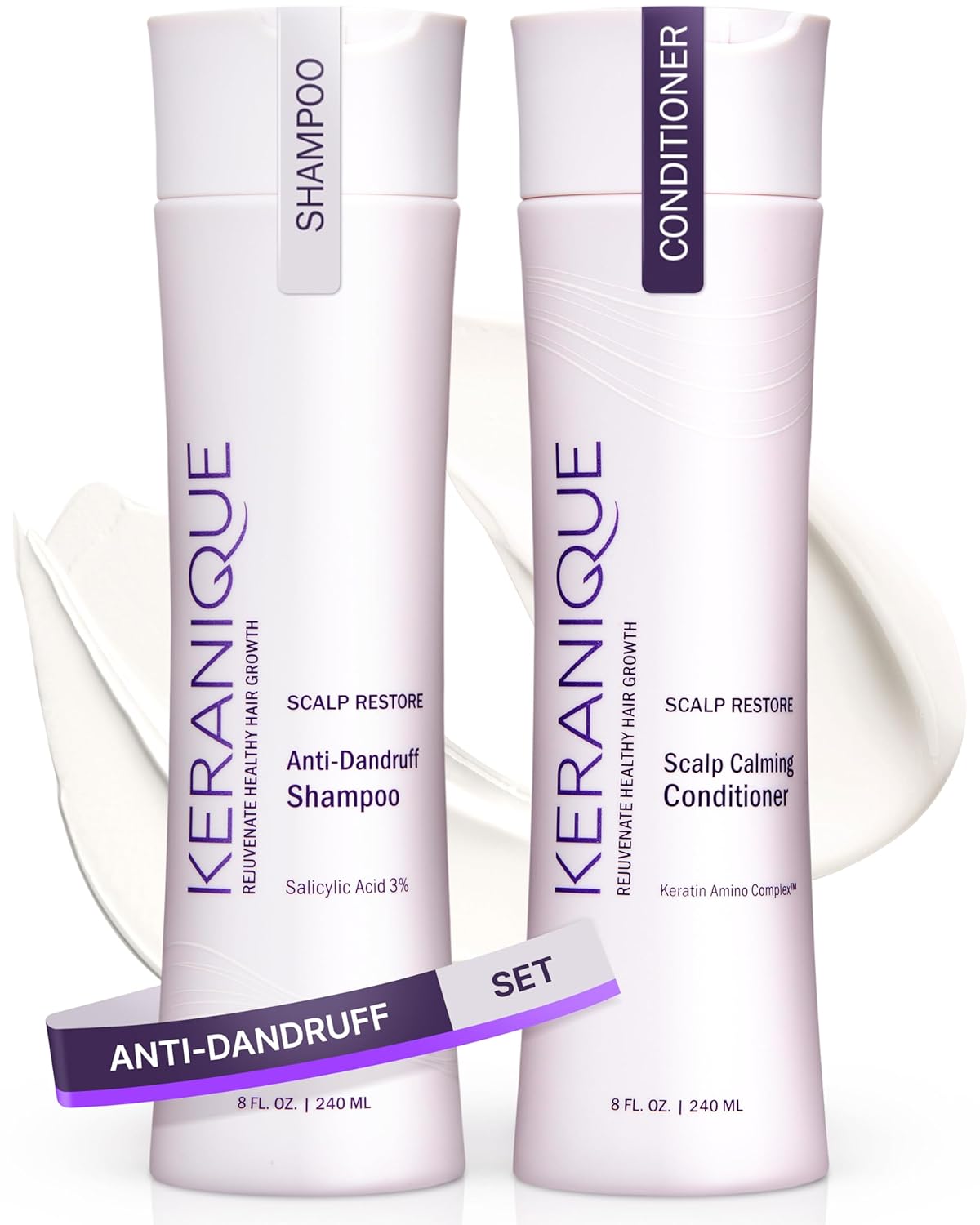 Keranique Volumizing Shampoo & Conditioner Set for Hair Repair, Growth & Thinning Hair Support – Keratin, Biotin, Menthol & Niacinamide, Lightweight Strengthening Formula - Keratin Amino Complex™