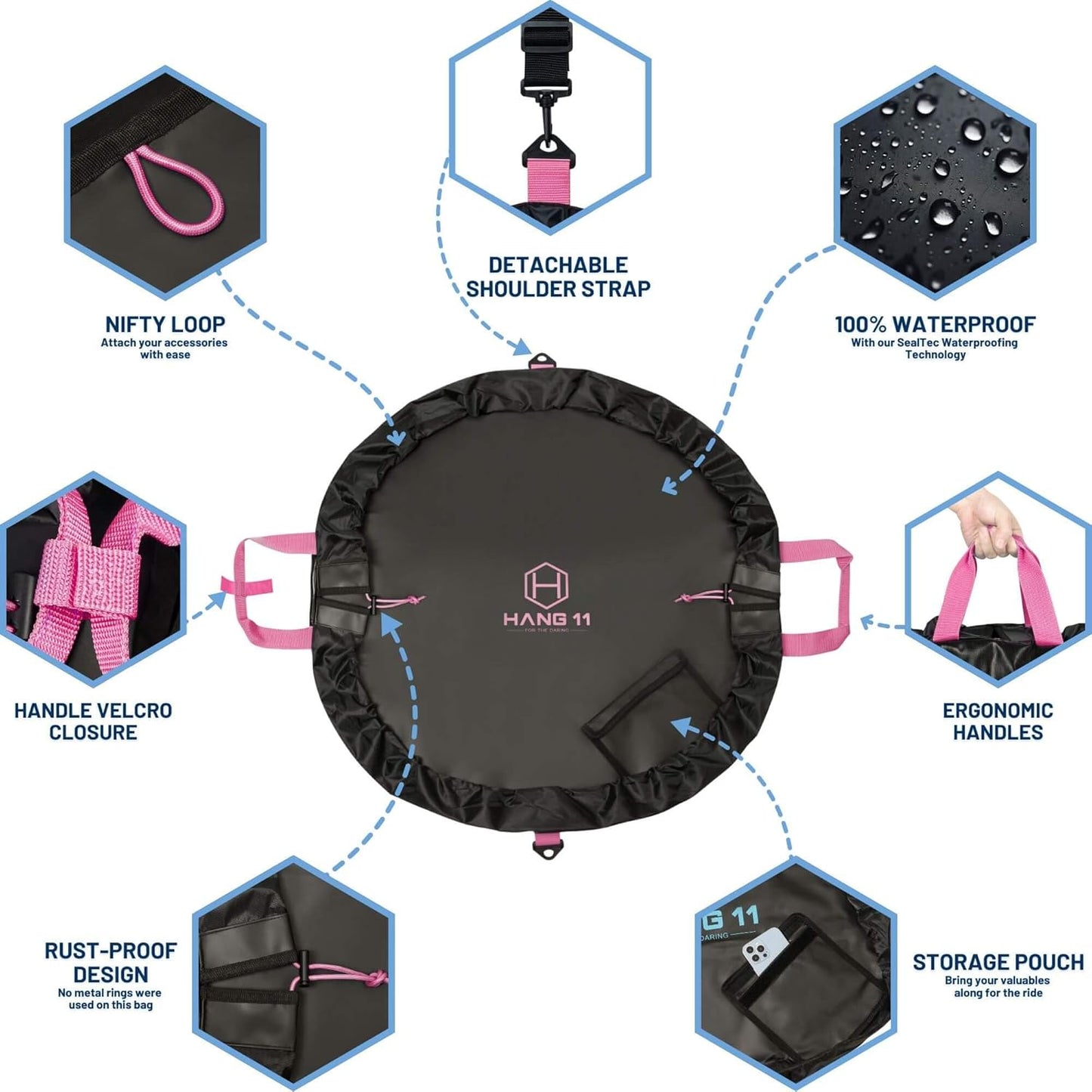 Hang 11 Wetsuit Changing Mat Bag - Surf Changing Mat with Shoulder Strap, Wetsuit Bag Waterproof, Keeps your Wet Suit & Car Clean, Surf Change Gear, Surfing Accessories, Surfing Gifts