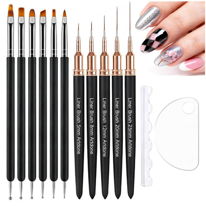 Artdone Nail Dotting Tools 6PCS Double-ended Nail Art Brushes Kit Nail Art Gel Polish Liner Brushes Design Pen For Nail Drawing And Nail Paint Brushes Small Detail Brushes