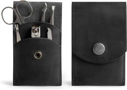 Hide & Drink, Double Nail Clipper Case, Beauty & Personal Care, Commuter and Nomad, Grooming Case, Home & Travel Essentials, Manicure Kit Storage, Full Grain Leather, Handmade (Charcoal Black)