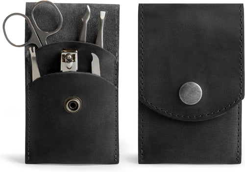 Hide & Drink, Double Nail Clipper Case, Beauty & Personal Care, Commuter and Nomad, Grooming Case, Home & Travel Essentials, Manicure Kit Storage, Full Grain Leather, Handmade (Charcoal Black)