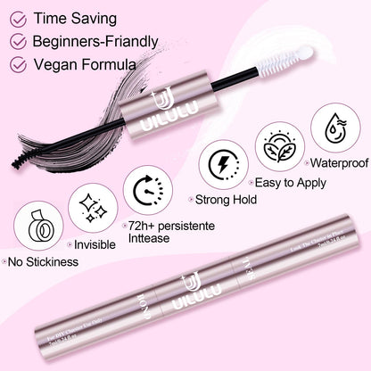 Uilulu Lash Cluster Glue, Lash Bond and Seal for Eyelash Clusters Black 2-in-1 Glue DIY at Home Use Hold Long-Lasting Eyelash Adhesive(7ml+7ml)