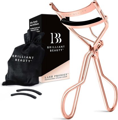 Eyelash Curler with Satin Bag & Refill Pads - Award Winning - No Pinching, Just Dramatically Curled Eyelashes for a Lash Lift in Seconds (Gold)