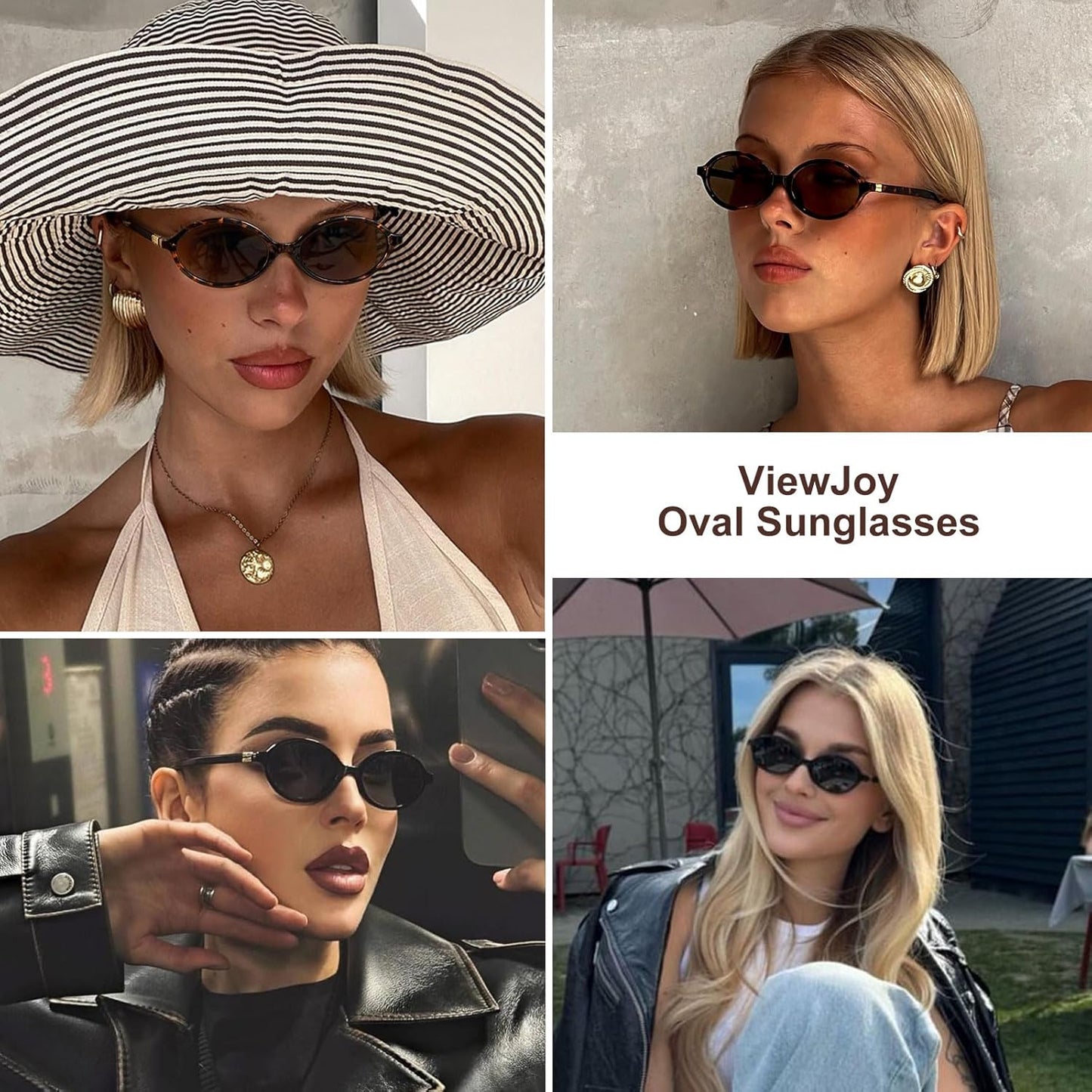ViewJoy Retro Oval Sunglasses for Women Vintage 90s Y2K Trendy Designer Sun Glasses